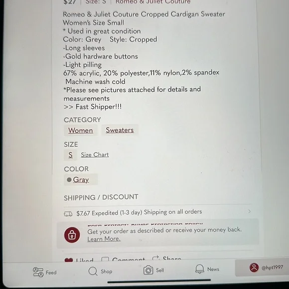 Romeo & Juliet Cropped Sweater Size-S - Picture 10 of 10